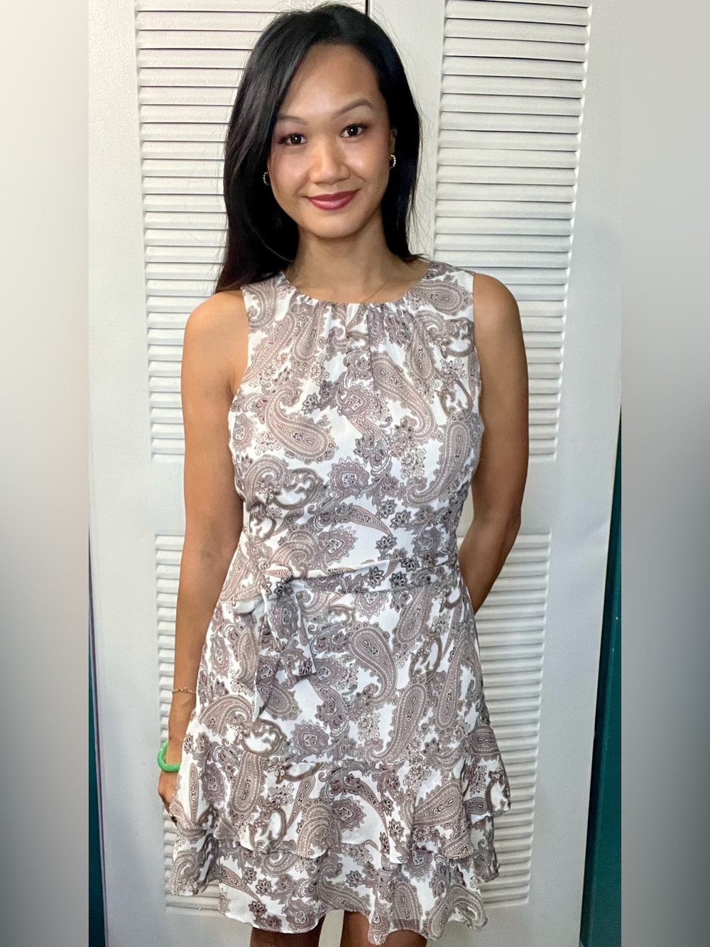 Express Paisley Mini Dress in White and Brown